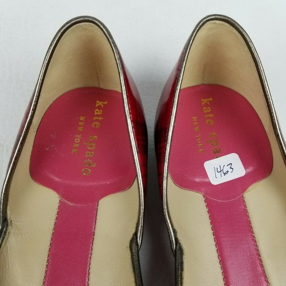 Kate Spade Womens Ballet Flats Red Plaid Bow Sz 8 - Picture 7 of 10